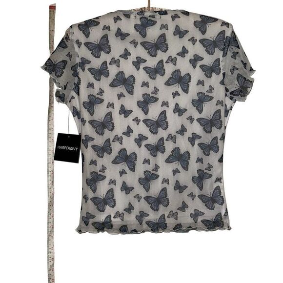 *New* Harper & Ivy Butterfly Print Short Sleeve Mesh Baby Tee Ladies Size Small - Picture 7 of 11